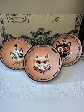 Prima Designs Retro Halloween Cats 3 set ceramic bowls